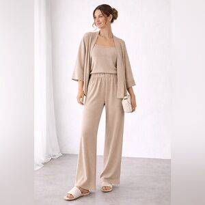 Lemon Women's Three-Piece Knit Loungewear Set in Beige